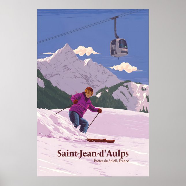 Affiche de voyage de la station de ski de Saint Je (Devant)