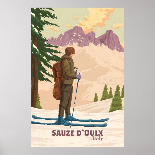 Affiche de voyage de la station de ski de Sauze d' (Devant)
