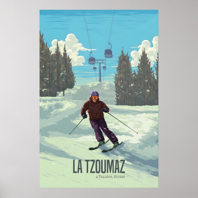Affiche de voyage de la station de ski La Tzoumaz  (Devant)