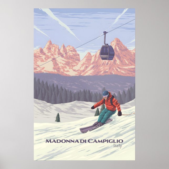 Affiche de voyage de la station de ski Madonna di  (Devant)