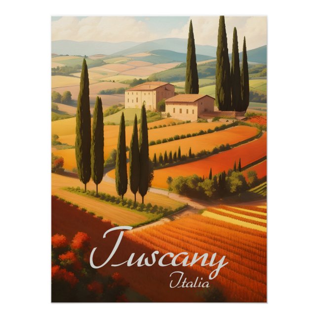 Affiche de voyage de la Toscane Italie Campagne (Devant)