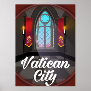 Affiche de voyage de la ville du Vatican en dessin