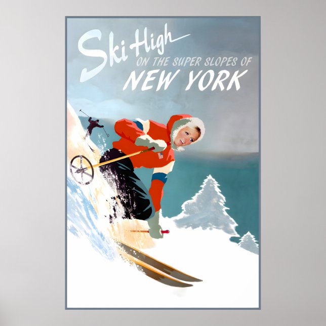 Affiche de voyage de l'État de New York Neige Ski  (Devant)