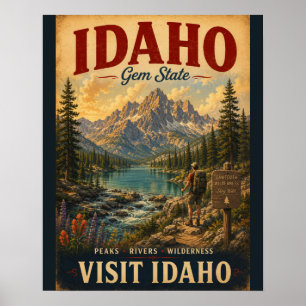 Affiche de voyage de l'Idaho Gem State vintage ave