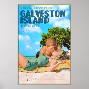 Affiche de voyage de l'île de Galveston Texas Mari