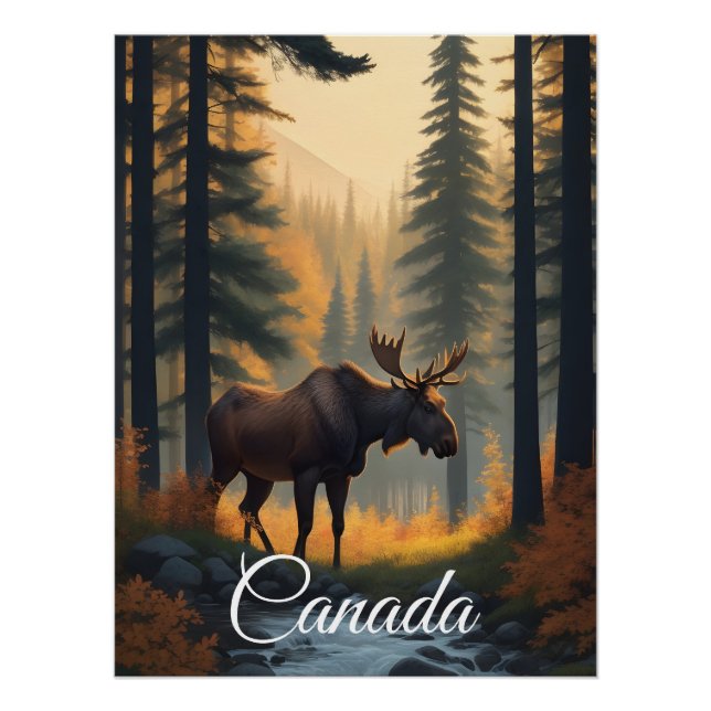 Affiche de voyage de l'orignal de la forêt du Cana (Devant)