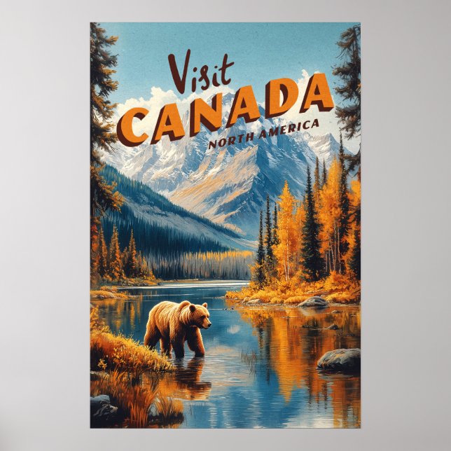 Affiche de voyage de l'ours grizzly du Canada (Devant)