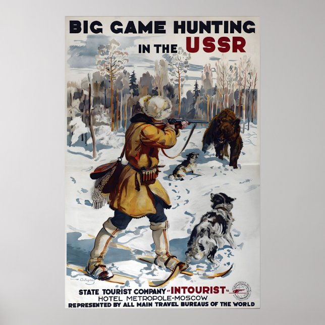 Affiche de voyage de l'Union Soviétique Chasse de  (Devant)