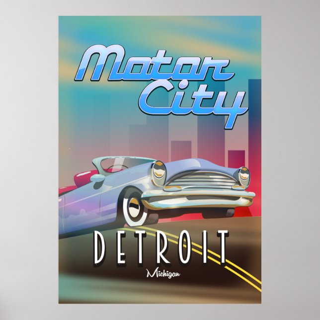 Affiche de voyage de Motor City Detroit Michigan. (Devant)