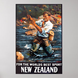 Affiche de voyage de Nouvelle-Zélande Art Fly Fish