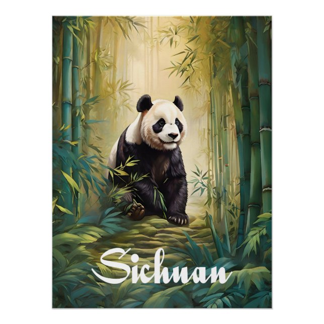 Affiche de voyage de Panda de Sichuan Chine Forêt  (Devant)