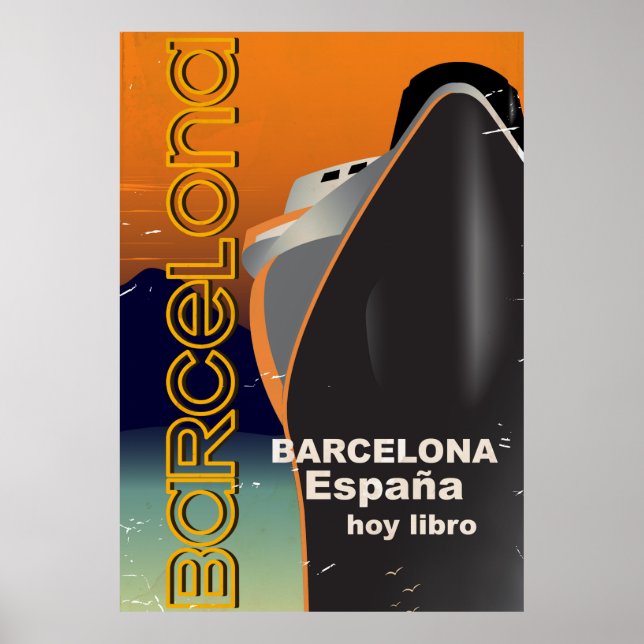 Affiche de voyage de paquebot vintage de Barcelone (Devant)