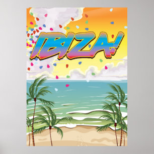 Affiche de voyage de partie de plage d'Ibiza
