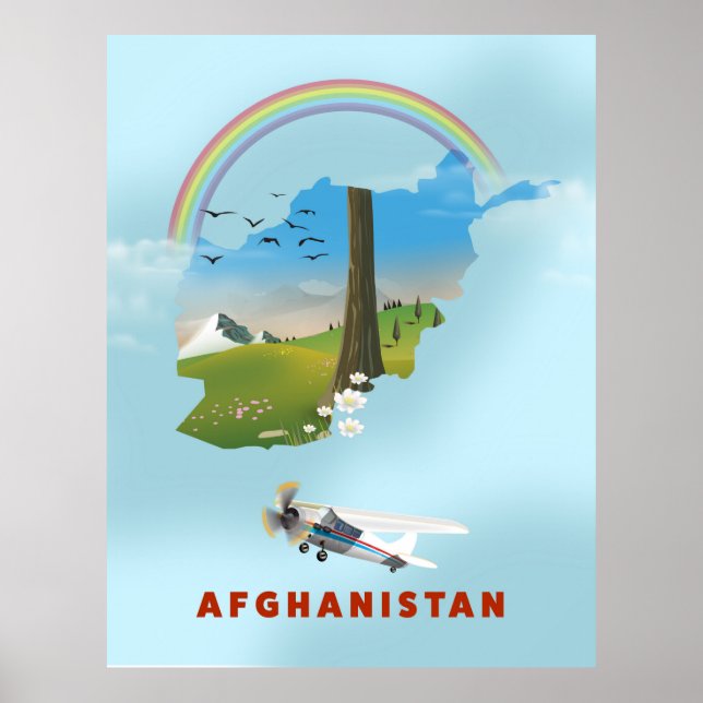 Affiche de voyage de paysage de carte d'Afghanista (Devant)