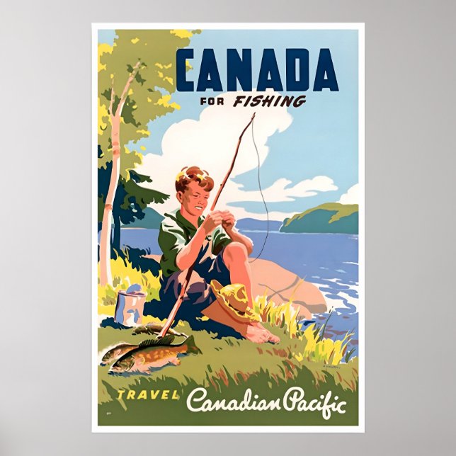 Affiche de voyage de pêche au Canada Rétro pour pê (Devant)