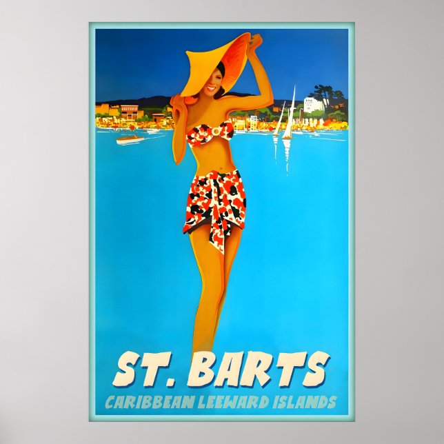 Affiche de voyage de plage tropicale des Caraïbes  (Devant)