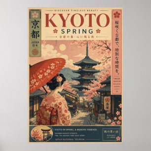 Affiche de voyage de printemps vintage Kyoto Japon