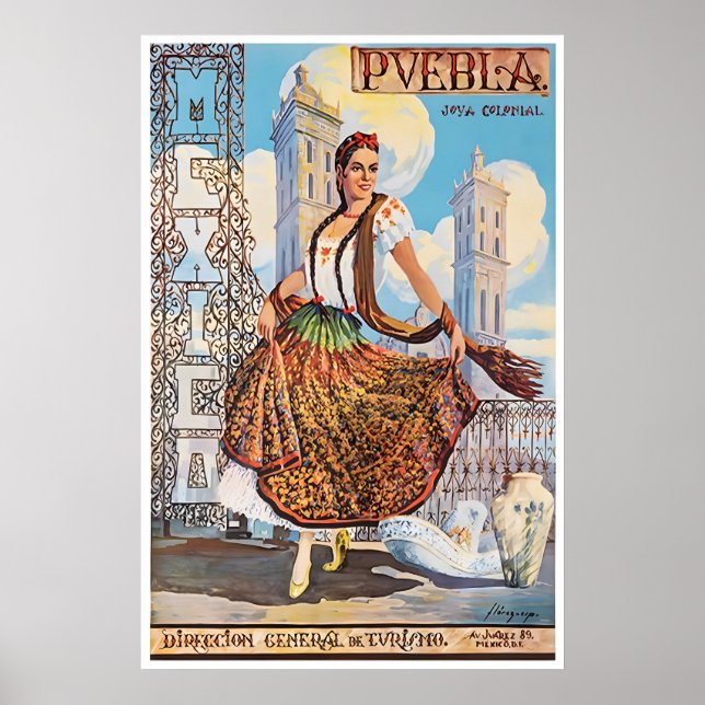 Affiche de voyage de Puebla Art Mexique Impression (Devant)