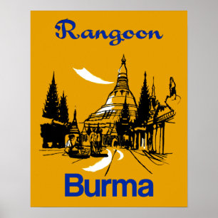 Affiche de voyage de Rangoon, Birmanie