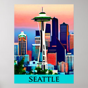 Affiche de voyage de Seattle sous un ciel d'aube