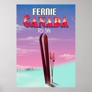 Affiche de voyage de ski à Fernie Canada.