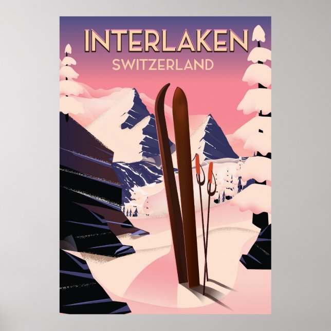 Affiche de voyage de ski à Interlaken Suisse. (Devant)