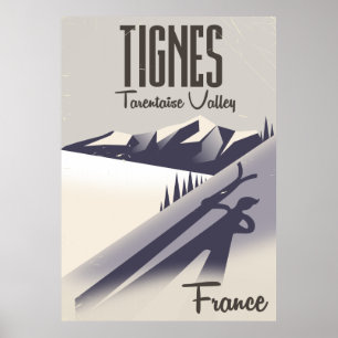 Affiche de voyage de ski à Tignes, France