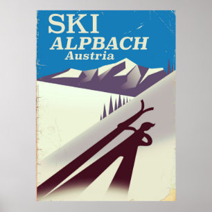 Affiche de voyage de ski autrichien à Alpbach