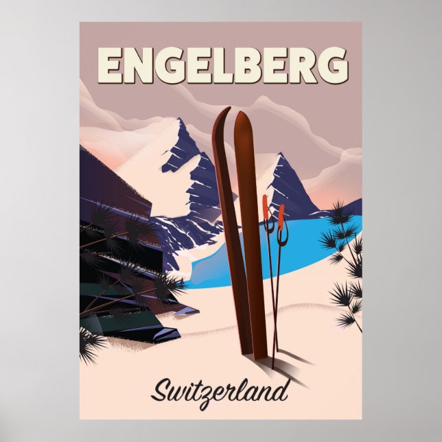 Affiche de voyage de ski Engelberg Suisse (Devant)