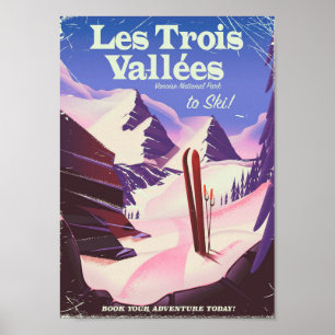 Affiche de voyage de ski Les Trois Vallées