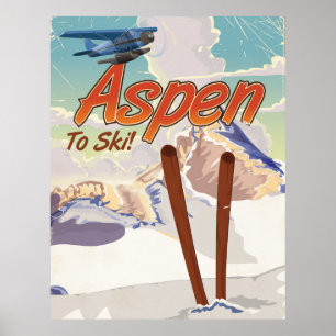 Affiche de voyage de ski vintage Aspen USA