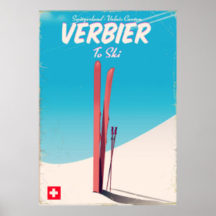 Affiche de voyage de ski vintage de Verbier, Suiss