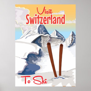 Affiche de voyage de ski vintage Suisse