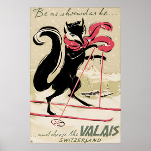 Affiche de voyage de ski Vintage Valais Suisse Sui