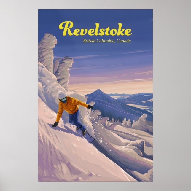 Affiche de voyage de snowboard à Revelstoke (Devant)