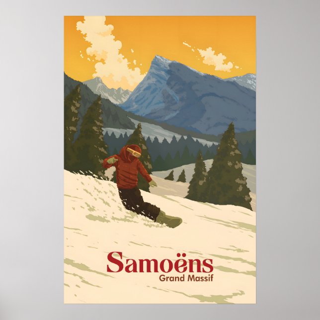 Affiche de voyage de snowboard à Samoens (Devant)