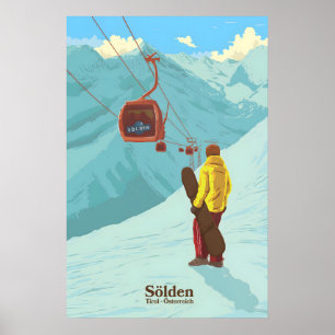 Affiche de voyage de snowboard à Solden