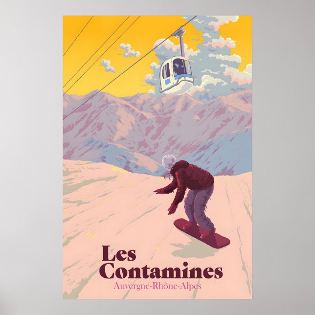Affiche de voyage de snowboard aux Contamines Mont (Devant)