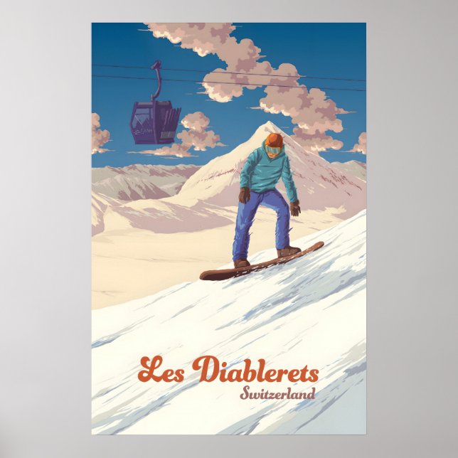 Affiche de voyage de snowboard aux Diablerets (Devant)