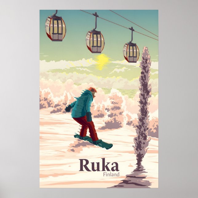 Affiche de voyage de snowboard en Finlande à Ruka (Devant)