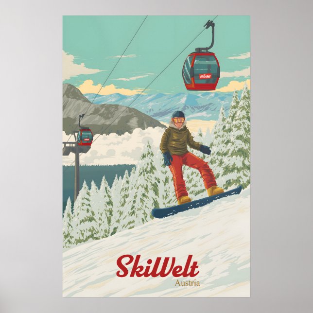 Affiche de voyage de snowboard SkiWelt Autriche (Devant)