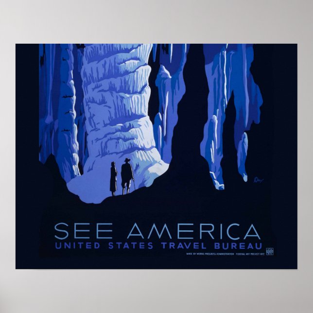 Affiche de voyage de spéléologie Cavernes Voyage V (Devant)