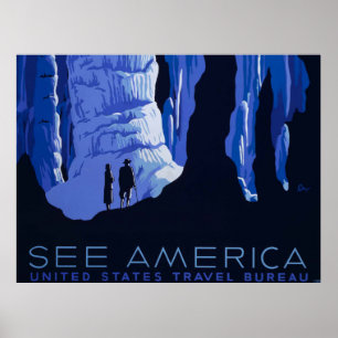 Affiche de voyage de spéléologie Cavernes Voyage V