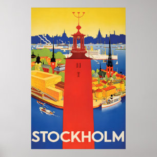 Affiche de voyage de Stockholm Suède Art mural vin