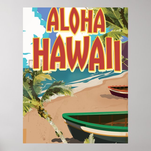 Affiche de voyage de style vintage Aloha Hawaï (Devant)