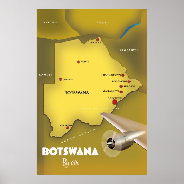 Affiche de voyage de style vintage Botswana. (Devant)