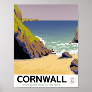 Affiche de voyage de style vintage Cornwall.