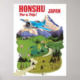 Affiche de voyage de style vintage Honshu Japon