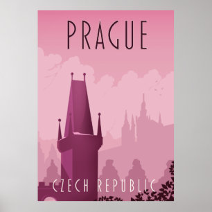 Affiche de voyage de style vintage Prague Républiq