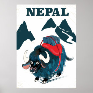Affiche de voyage de style vintage Yak Népal